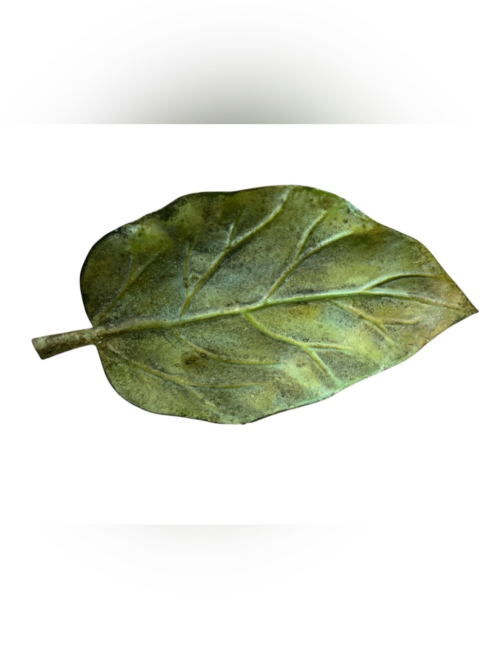 Vintage Distressed Green Metal Leaf Tray Large 25" Centerpiece MCM rustic chic - Picture 2 of 7
